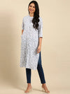 Women's White Printed Straight Kurta-GW-500-33-White