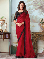 Saree Mall Women's Georgette Red Embellished Designer Saree With Blouse Piece-SILVER27015