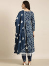 Women Anarkali Navy Blue Paisley Kurta and Trousers Set Comes With Dupatta-UB-3002-Navyblue