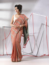 Dark Peach Cotton Saree With Stripes Design-MA55CT06530014