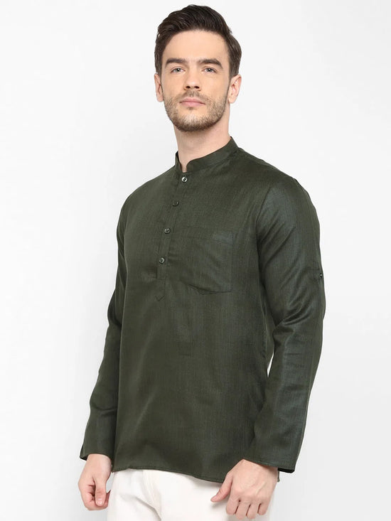 Hangup Men Standard Solid Men's Indian Wear-Olive_Magic_Patch_ShortKurta