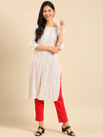 Women's White Printed Straight Kurta-SKC-3380-Offwhite