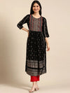 Women's Black Printed Anarkali Kurta-GW-1385-Black