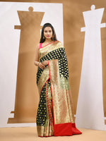 Black Katan Silk Banarasi Saree With Damask Motifs And Woven Designs-MA53KA441380030