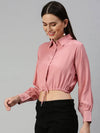 Women's Pink Solid Crop Tops-AE-7037-Pink