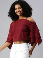 Women's Maroon Solid Top-AE-7019-Maroon