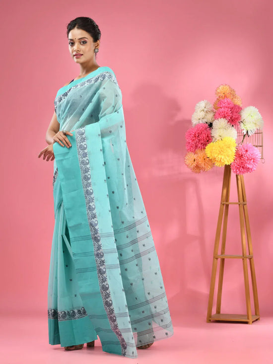 Sea Green Pure Cotton Tant Saree With Woven Designs-MA51TT43480069