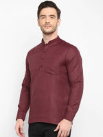 Hangup Men Standard Solid Men's Indian Wear-Maroon_Magic_Patch_ShortKurta