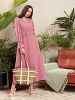 Women Pink Peplum Maxi Dress