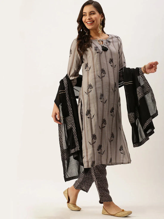 Women's Grey Printed Kurta Sets-FS-2199-Grey