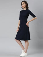 Women Navy Blue Solid A-Line Dress-AE-15880-Navyblue