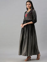 Women's Grey & Black Printed Anarkali Kurta-AAPNOSA071-Grey-Black