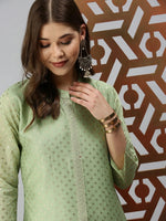 Women's Green Embellished Straight Kurta-GC-1007-Green