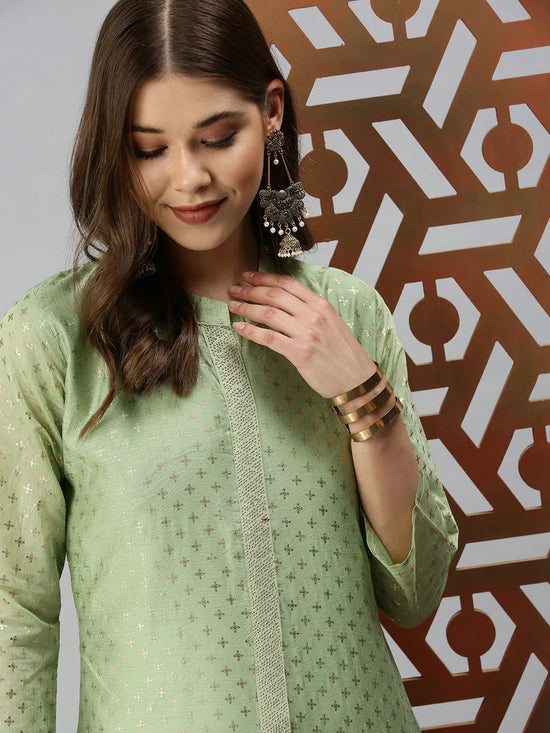 Women's Green Embellished Straight Kurta-GC-1007-Green