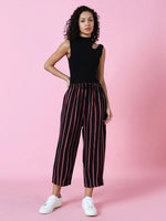 Women's Black Striped Trouser-AE-10464-Black