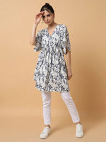 Women White Printed Kaftan Top-AE-9931-Whitenavyblue