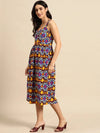 Corset Top Midi Dress in Multi color Ikkat Print