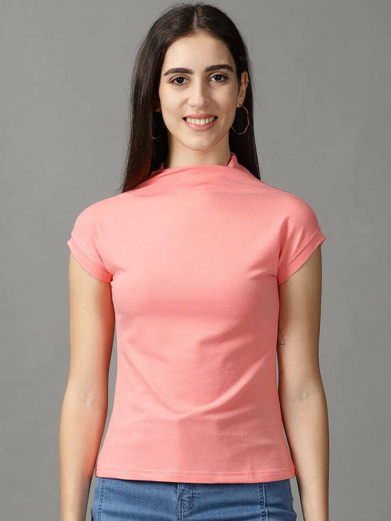 Women's Pink Solid Top-AE-10451-Coral