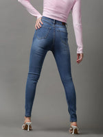 Women's Blue Solid Skinny Fit Denim Jeans-GZ-5339-1-Blue