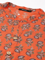 Women's Orange Printed Straight Kurta-GW-500-S-Orange