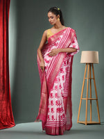 White Blended Silk Handwoven Saree With Zari Border-MA50BSL34830027