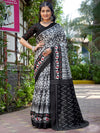 Saree Mall Women's Cotton Charcoal Grey Printed Designer Saree With Blouse Piece-MINAXI3401