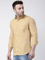 Hangup Men Slim Solid Shirts-CollarKhakiShirt