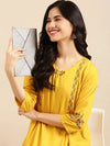 Women's Yellow Embroidered Straight Kurta-DF-1202A-Yellow