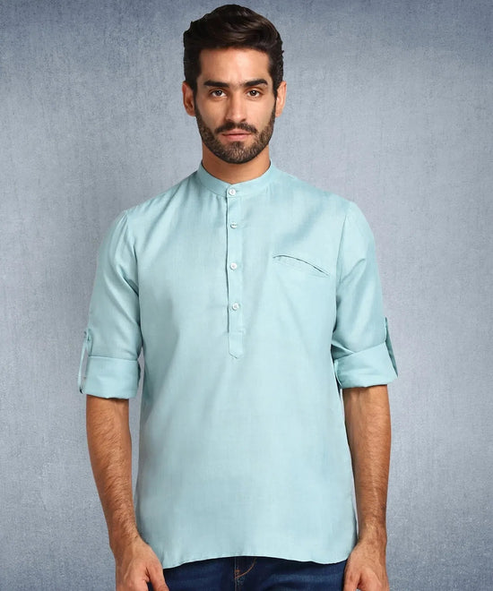 Hangup Men Standard Solid Men's Indian Wear-Aqua_Magic_Bon_Short2Kurta