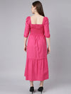 Women Pink Solid Fit and Flare Dress-ON-747-Pink