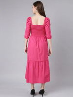 Women Pink Solid Fit and Flare Dress-ON-747-Pink