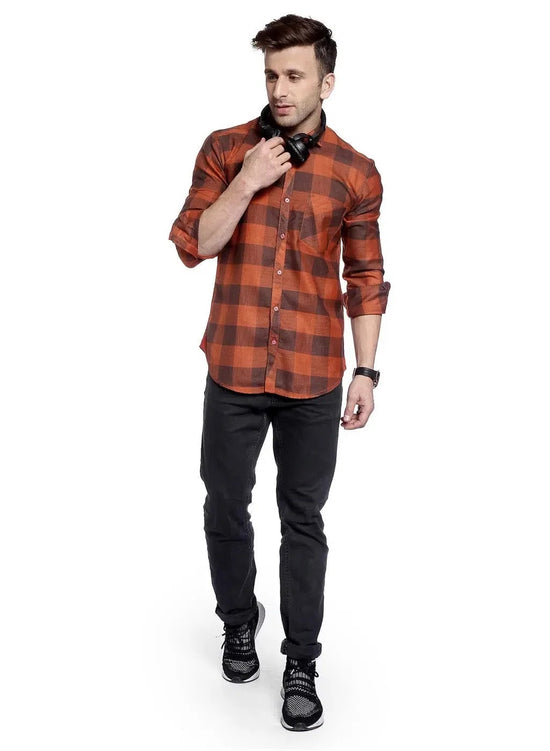 Hangup Men Slim Checkered Shirts-572CheckShirt