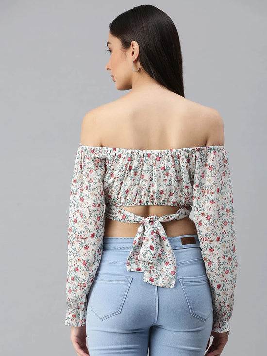 Women White Printed Crop Bardot Top-AE-7008-Whitemulti