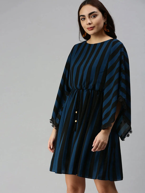 Women's Black Striped Kaftan Dress-SP-5846-Blackblue