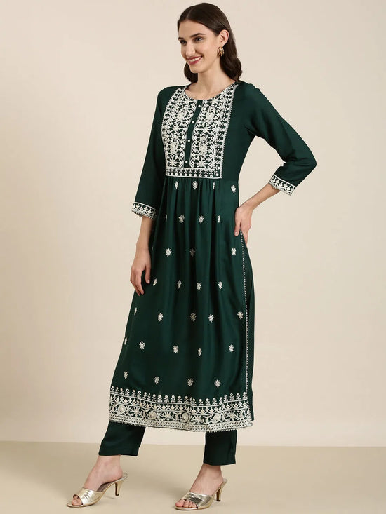 Women Green Solid Kurta Set-BC-SK-1617-Green