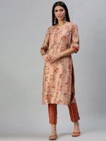 Women's Peach Printed Kurta Sets-SKC3173-Peach