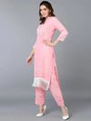 Poly Silk Pink Solid Kurta Pant With