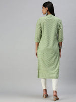 Women's Green Embroidered Straight Kurta-SKC3208-Green