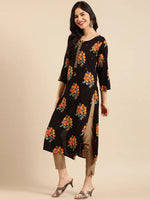 Women's Black Printed Straight Kurta-AT-A327-K-Black