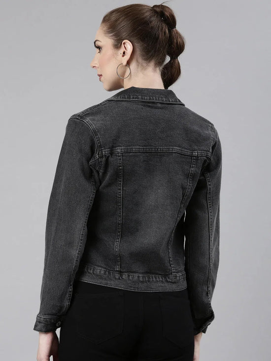 Women Grey Solid Denim Jacket-GZ-5528-Grey