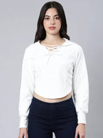 Women Solid White Crop Sweatshirt-2283-White