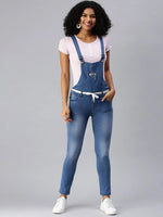 Women's Blue Solid Dungarees-SPC-D7096-Blue