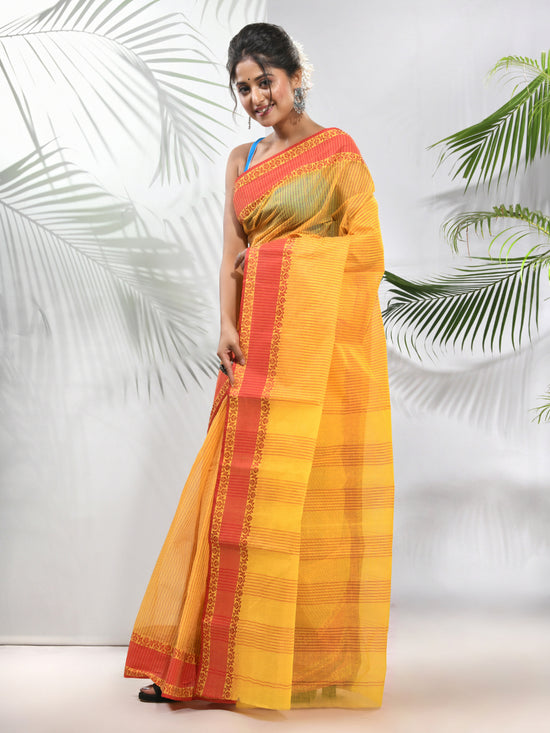 Bright Yellow Pure Cotton Tant Saree With Woven Designs-MA51TT43430114