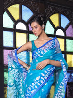 Turquoise Muslin Saree With Jamdani Designs-MA64MS401190015