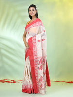 Off White Tussar Silk Saree With Woven Horse Designs-MA66TUS432810045