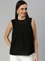 Women's Black Solid Tops-ON-257-Black