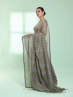 Ecru Cotton Saree With Stripes Pattern-MA59CT06530042