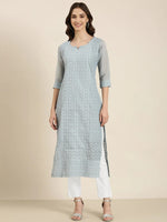 Women Blue Embellished Straight Kurta-SKC-1216-Blue