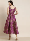 Purple Jacquard Floral Self-Belt Anarkali Maxi