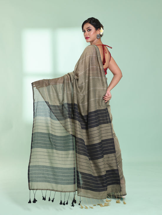 Ecru Cotton Saree With Sequine Work-MA59CT06540056